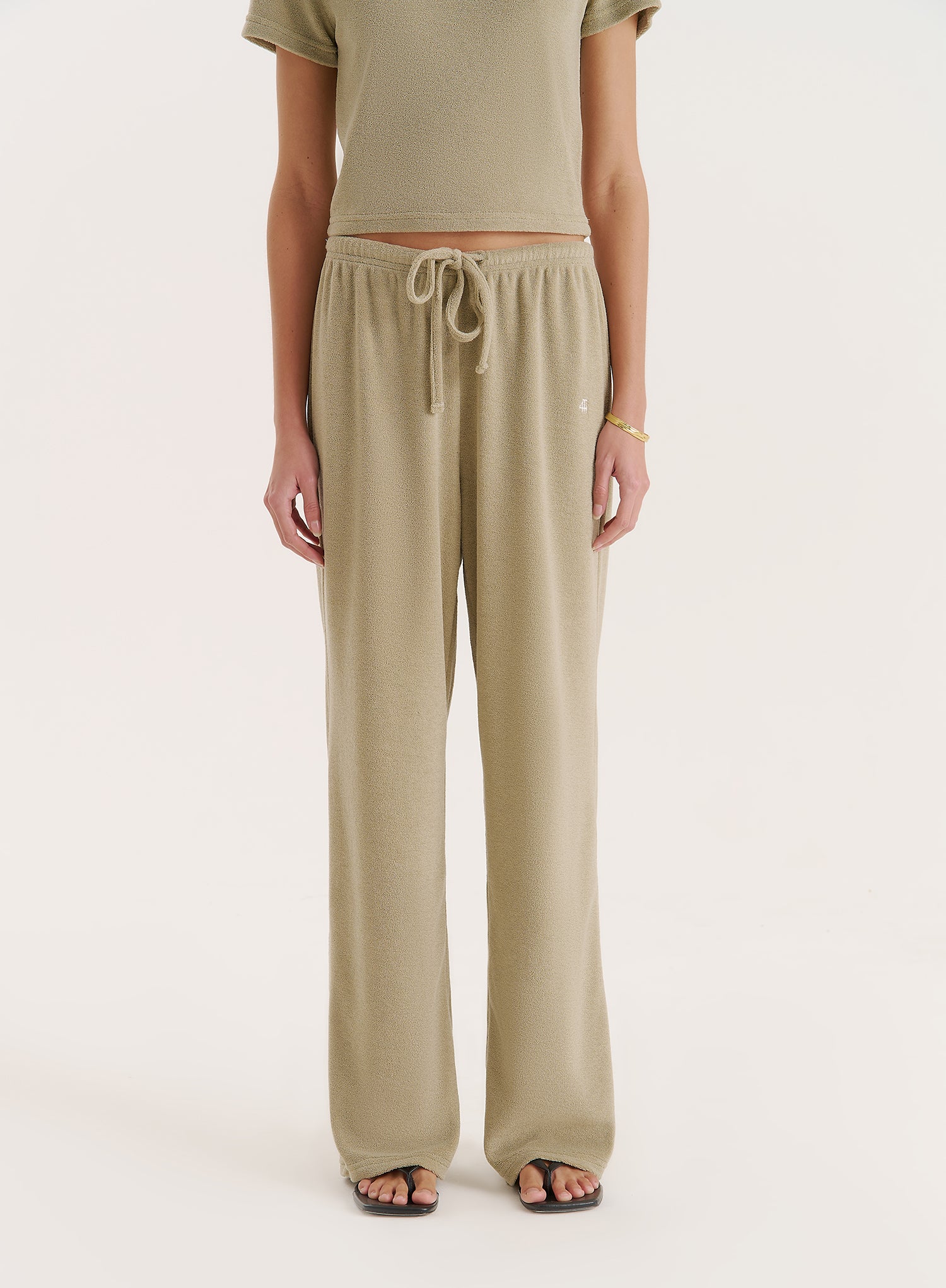 Green Towelling Straight Leg Trouser